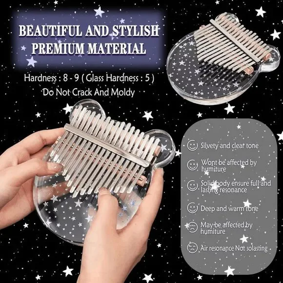 Kalimba Cute Transparent Acrylic Thumb Piano 17 Key With Tuner Hammer Instrument - Picture 3 of 8